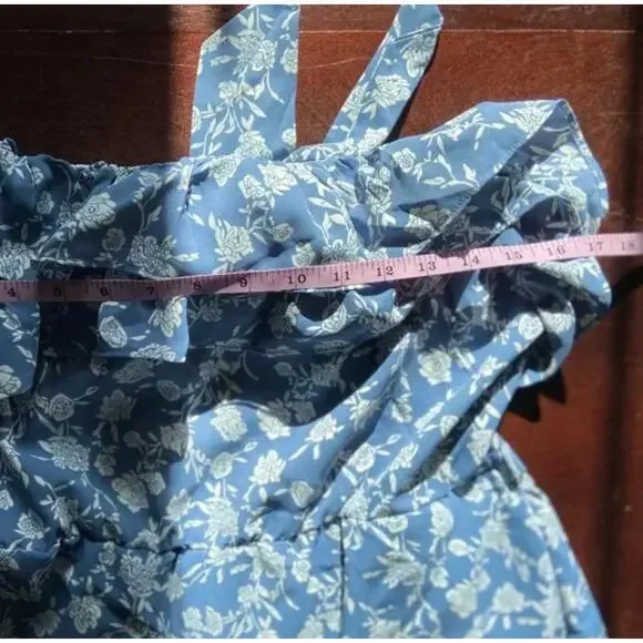 NWT Blue White Floral Spaghetti Strap Flowy Wide Leg Pantsuit Jumper Jumpsuit XL - Picture 13 of 16